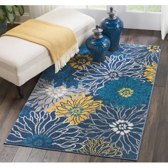 Blue Tropical Flower Area Rug Photo 4