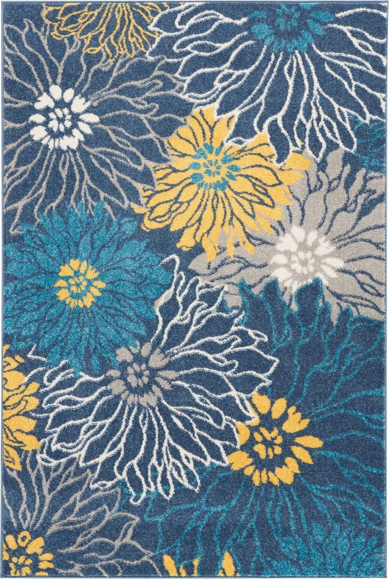 Blue Tropical Flower Area Rug Photo 4