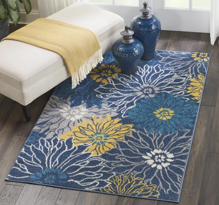 Blue Tropical Flower Area Rug Photo 2