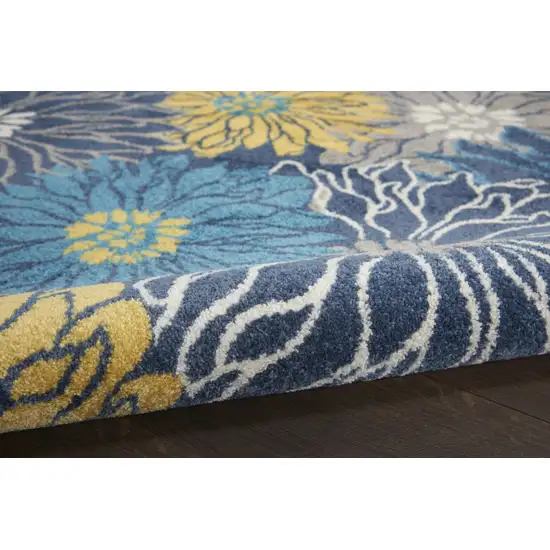 4' Blue And Gold Floral Round Rug Photo 5