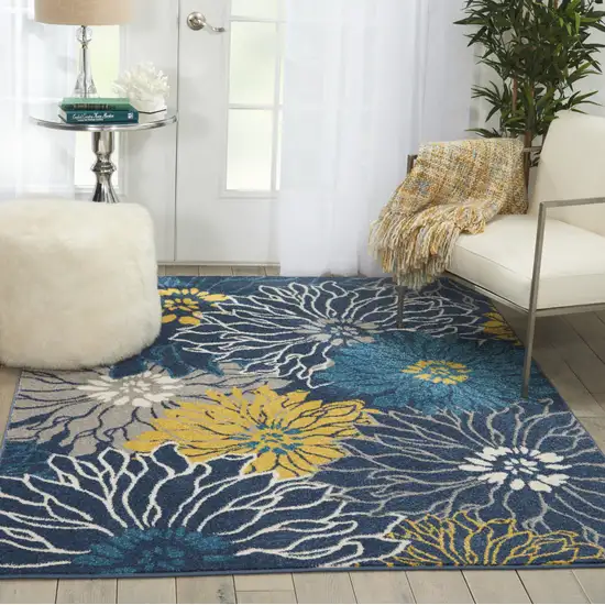 Blue And Gold Floral Area Rug Photo 8