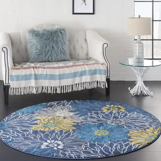 Blue Tropical Flower Area Rug Photo 6