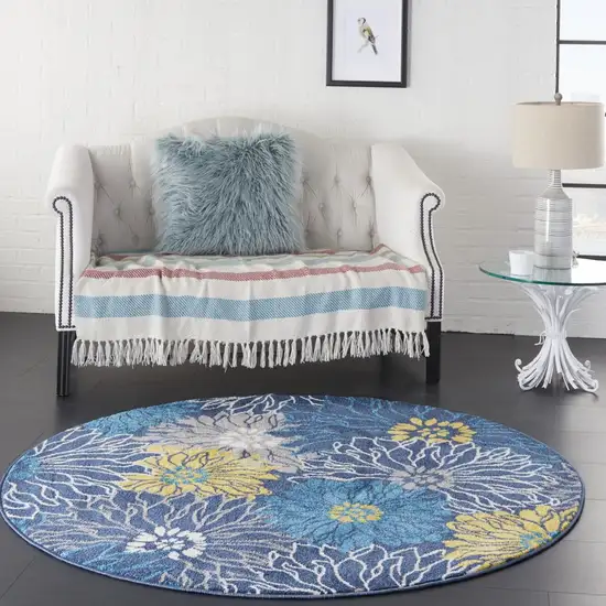 Blue Tropical Flower Area Rug Photo 7