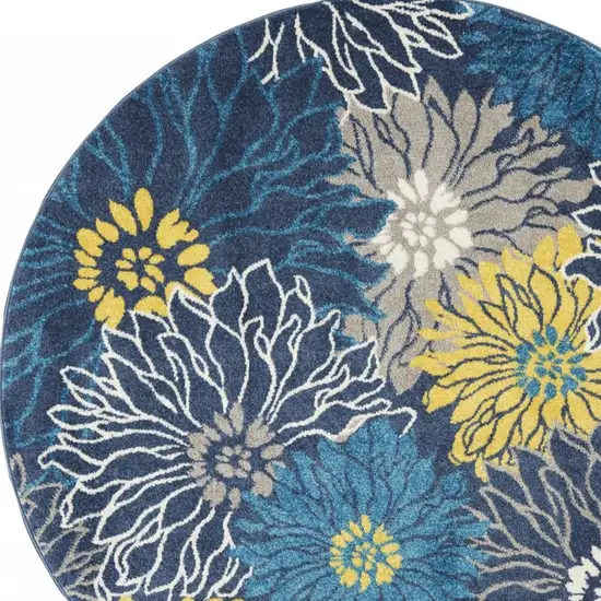 5' Blue And Gold Floral Round Rug Photo 6