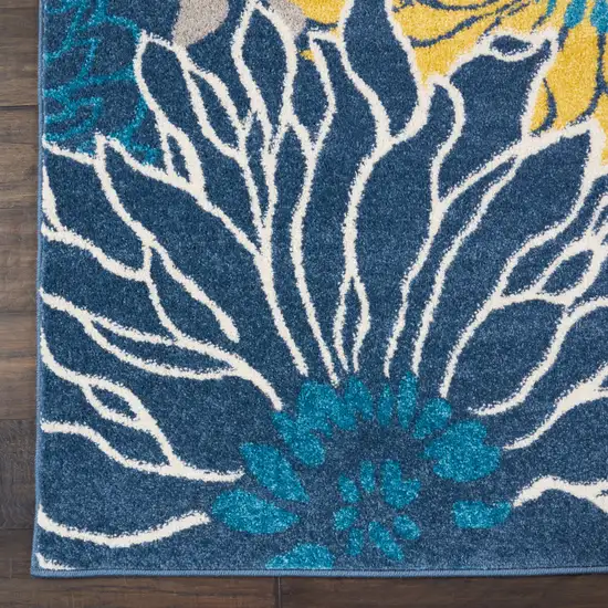 Blue And Gold Floral Area Rug Photo 2