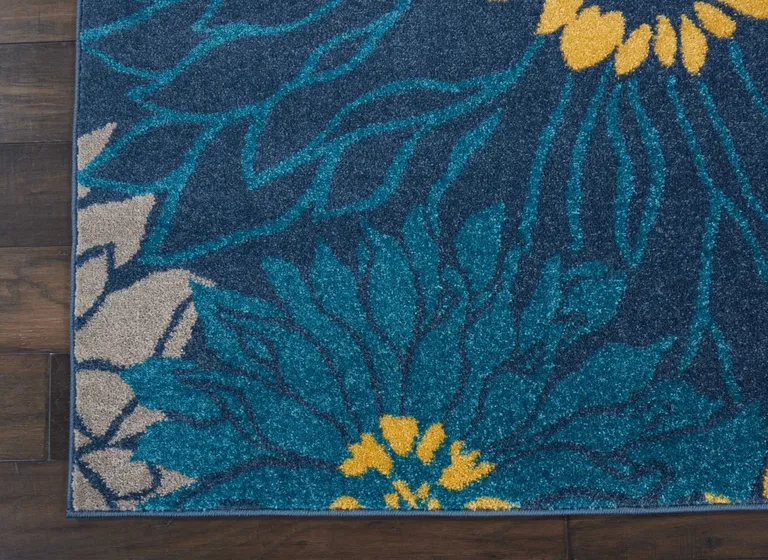 Blue Tropical Flower Area Rug Photo 2