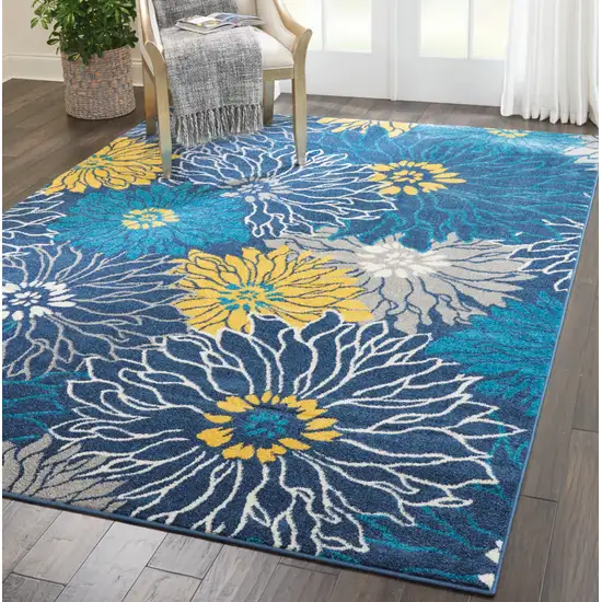 Blue And Gold Floral Area Rug Photo 8