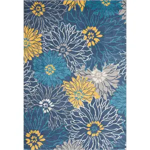 Photo of Blue Tropical Flower Area Rug