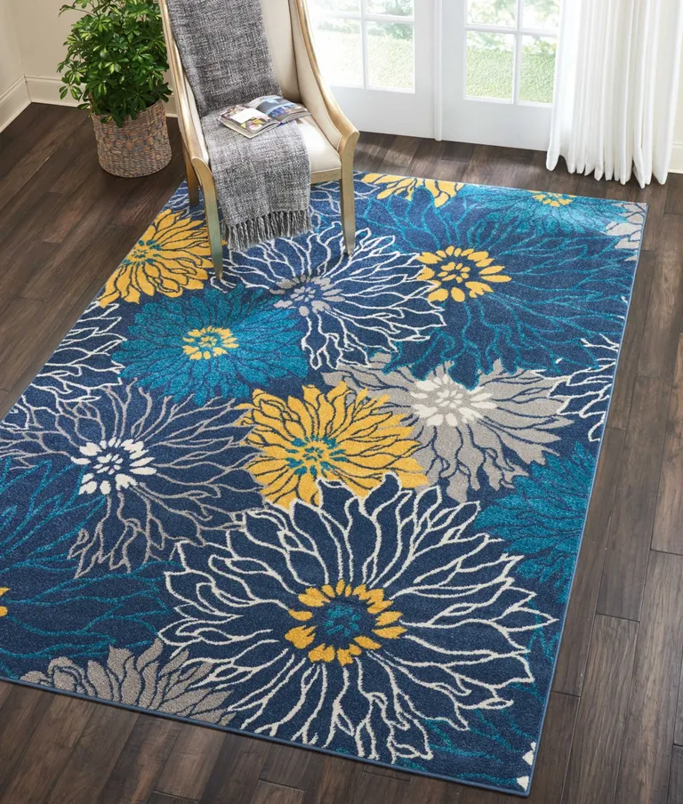 Blue Tropical Flower Area Rug Photo 5