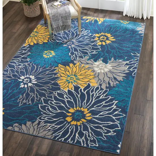 Blue And Gold Floral Area Rug Photo 9