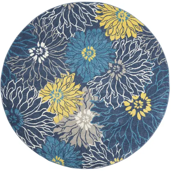 8' Blue And Gold Floral Round Rug Photo 1