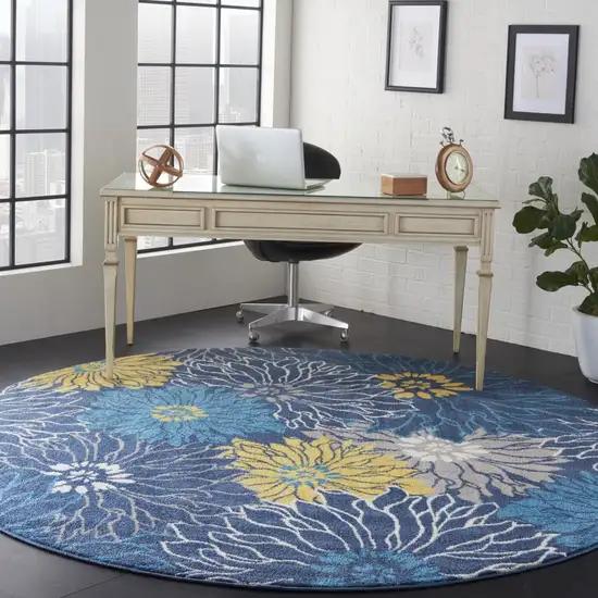 Blue Tropical Flower Area Rug Photo 6