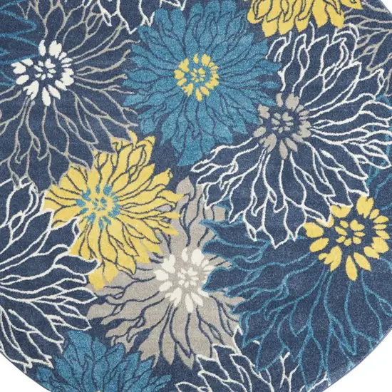 8' Blue And Gold Floral Round Rug Photo 6