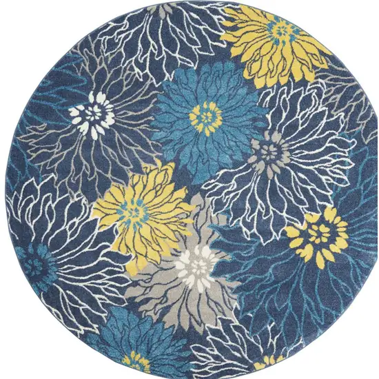 8' Blue And Gold Floral Round Rug Photo 7