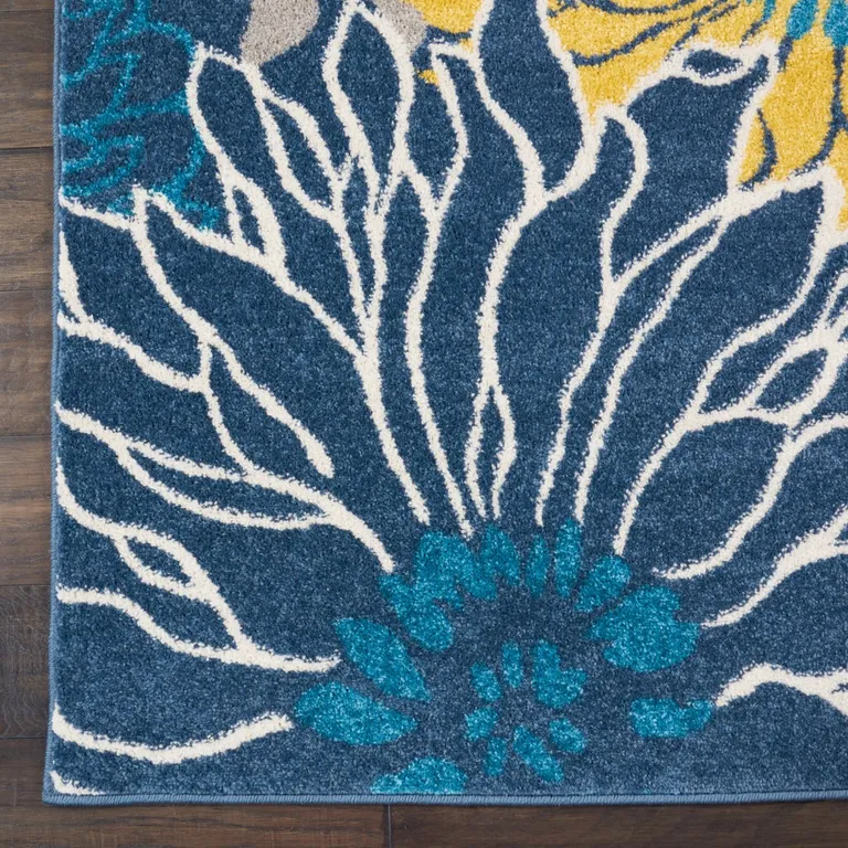 Blue Tropical Flower Runner Rug Photo 2