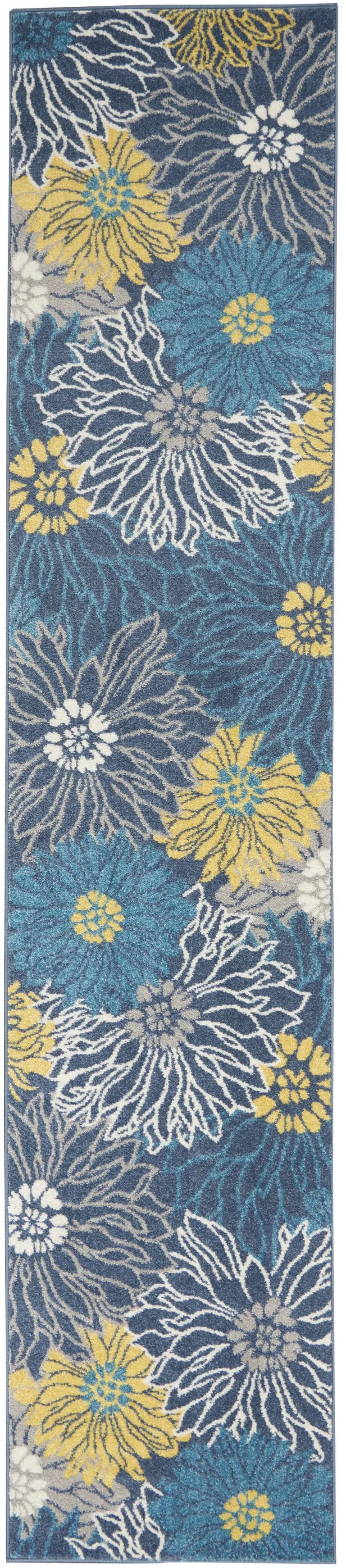 Blue Tropical Flower Runner Rug Photo 1