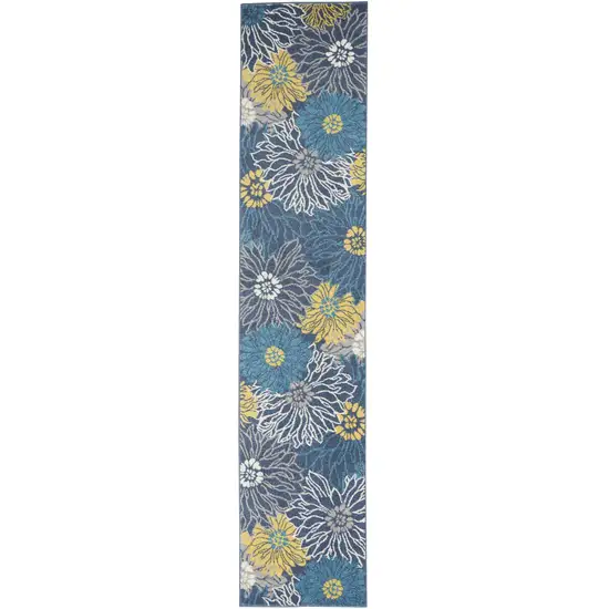 Blue Tropical Flower Runner Rug Photo 1