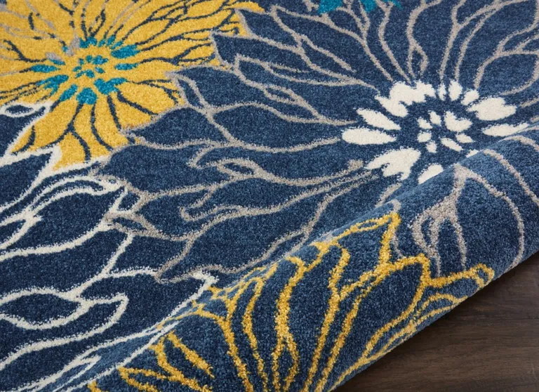 Blue Tropical Flower Runner Rug Photo 3