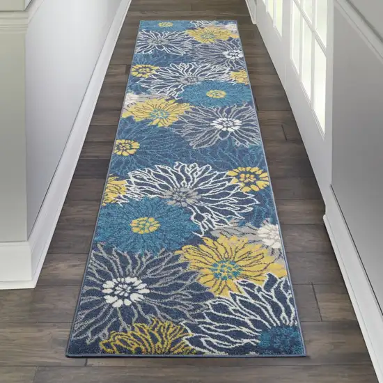 Blue Tropical Flower Runner Rug Photo 5