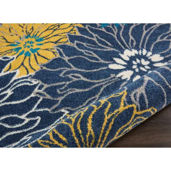 10' Blue And Gold Floral Runner Rug Photo 4