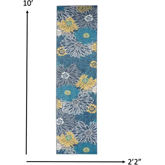 Blue Tropical Flower Runner Rug Photo 4