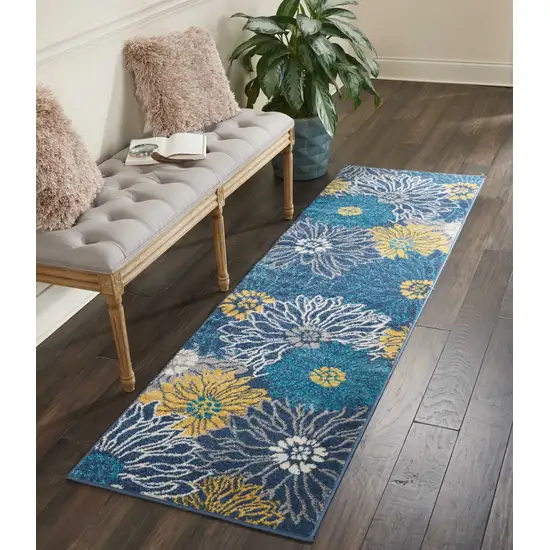 Blue Tropical Flower Runner Rug Photo 6