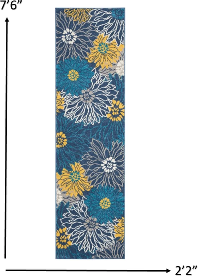 Blue Tropical Flower Runner Rug Photo 5