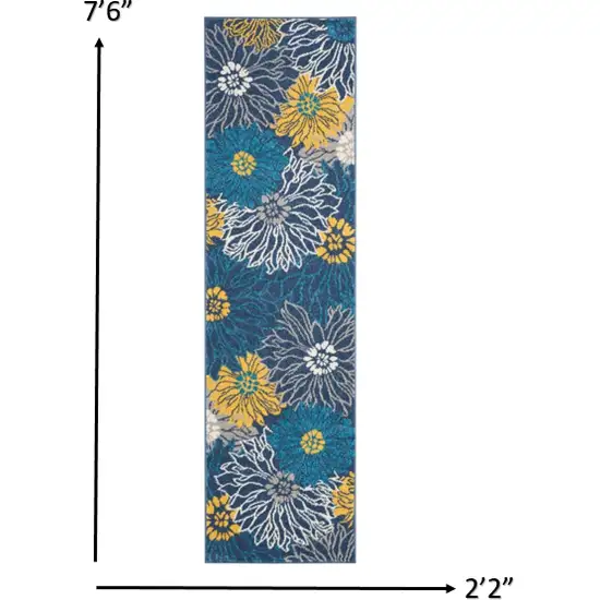 Blue Tropical Flower Runner Rug Photo 5