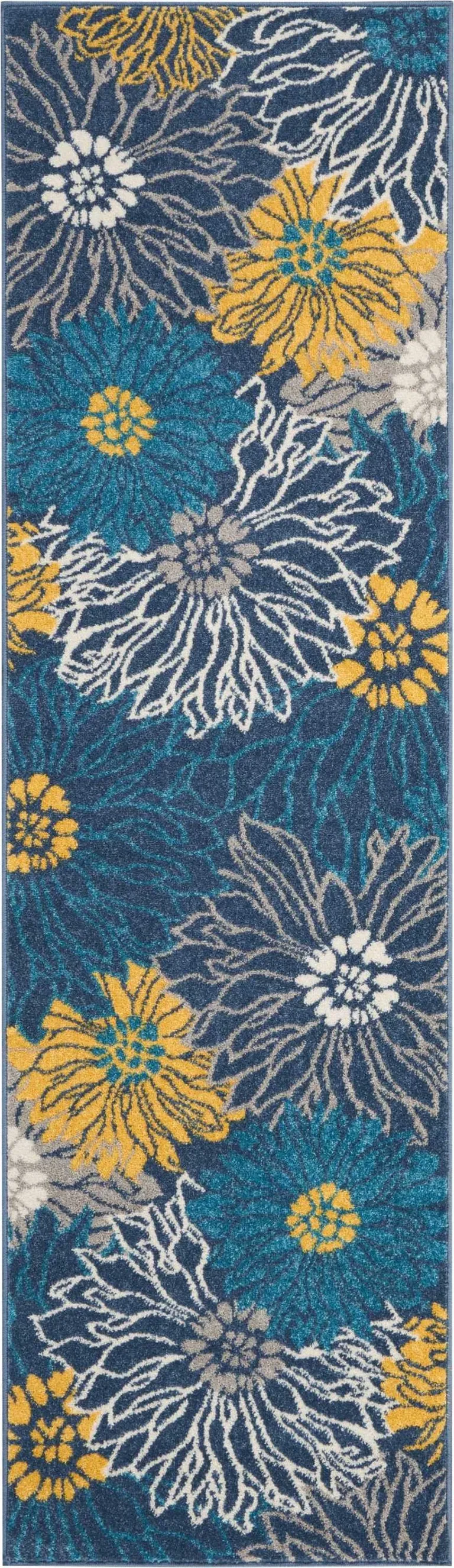 Blue Tropical Flower Runner Rug Photo 1