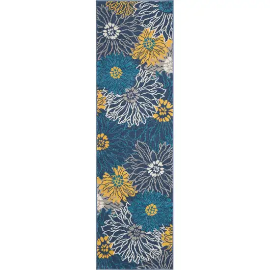 Blue Tropical Flower Runner Rug Photo 1