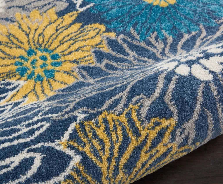 Blue Tropical Flower Runner Rug Photo 3