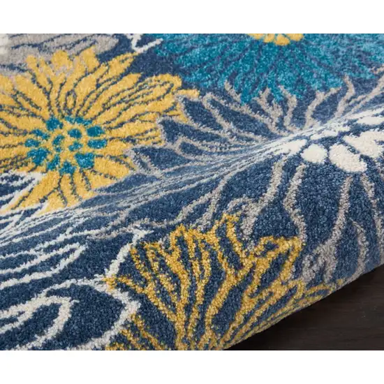 Blue Tropical Flower Runner Rug Photo 3