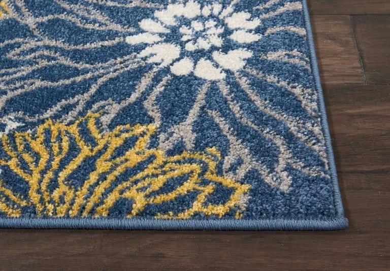 Blue Tropical Flower Runner Rug Photo 4