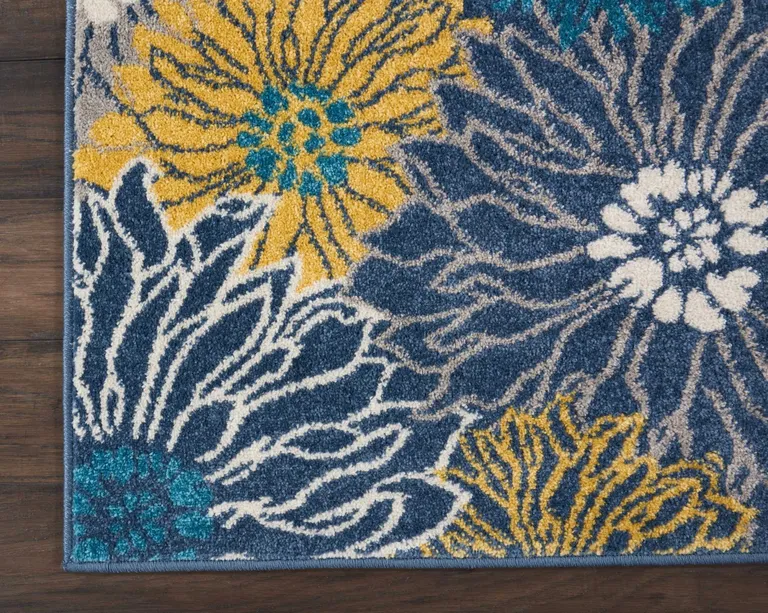 Blue Tropical Flower Runner Rug Photo 2