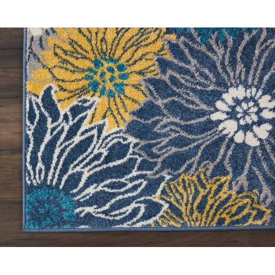 Blue Tropical Flower Runner Rug Photo 2