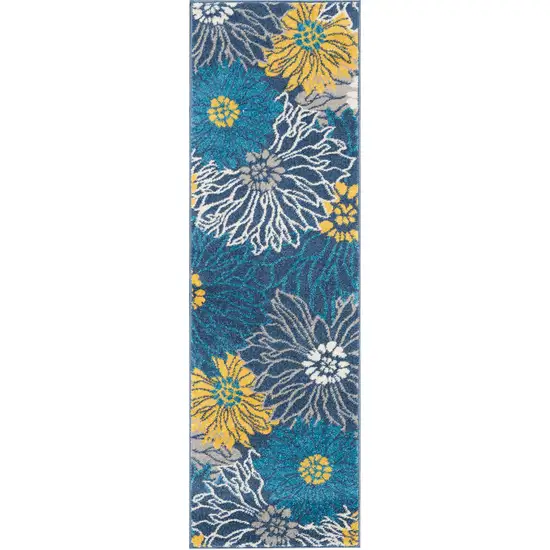 6' Blue And Gold Floral Runner Rug Photo 1