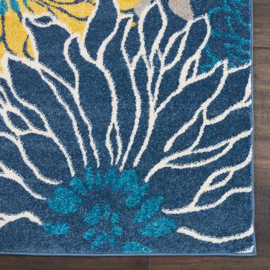 6' Blue And Gold Floral Runner Rug Photo 6