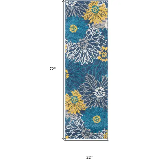 6' Blue And Gold Floral Runner Rug Photo 9