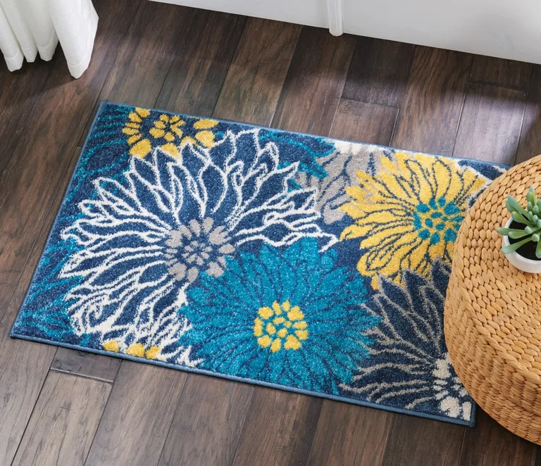 Blue Tropical Flower Scatter Rug Photo 3