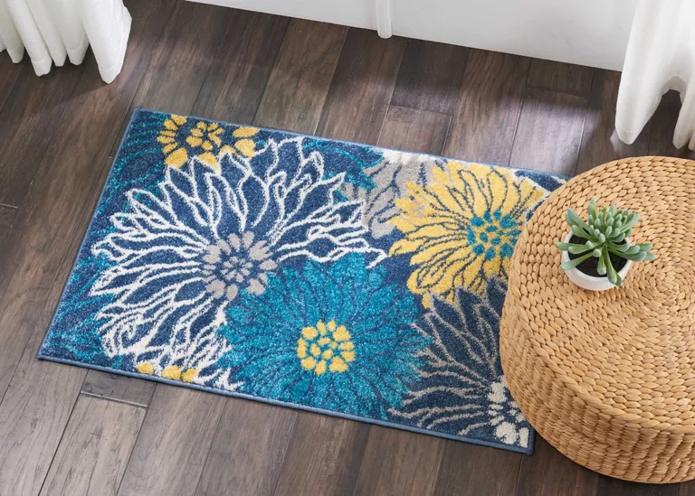 Blue Tropical Flower Scatter Rug Photo 2