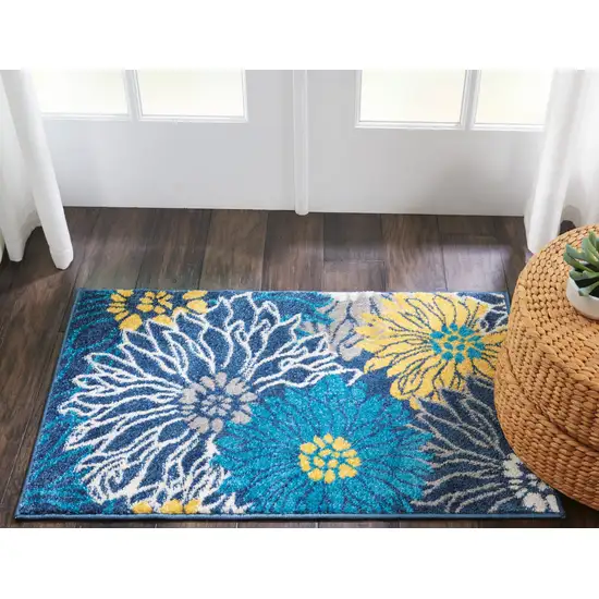 Blue And Gold Floral Area Rug Photo 8