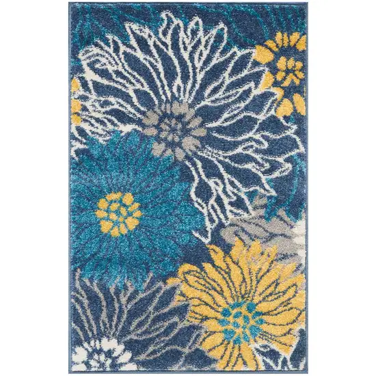 Blue Floral Power Loom Area Rug Photo 2