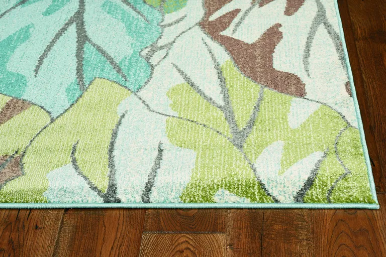 Blue Tropical Leaves Indoor Area Rug Photo 3