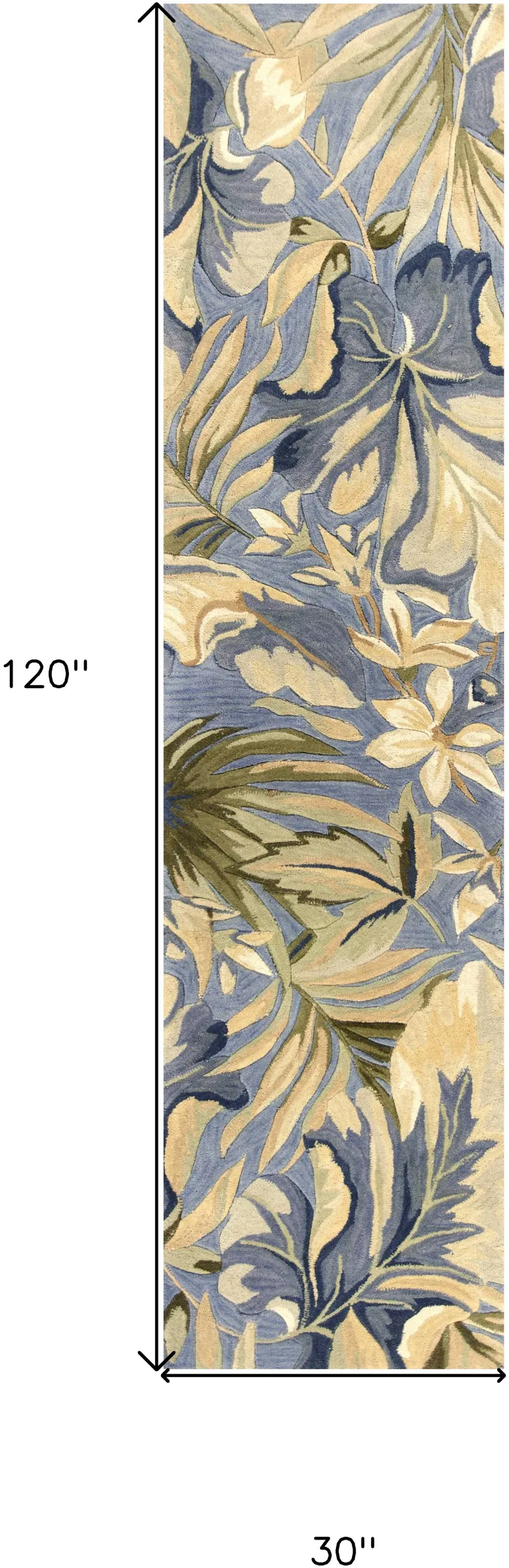 Blue Tropical Leaves Wool Indoor Runner Rug Photo 5