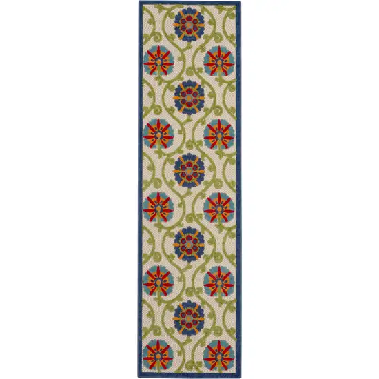 Ivory And Blue Floral Indoor Outdoor Area Rug Photo 1