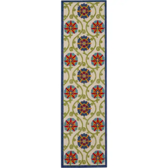 Ivory And Blue Floral Indoor Outdoor Area Rug Photo 6