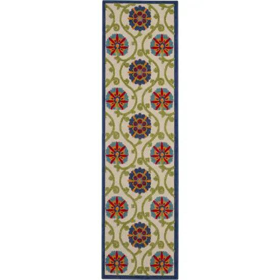 Ivory And Blue Floral Indoor Outdoor Area Rug Photo 1