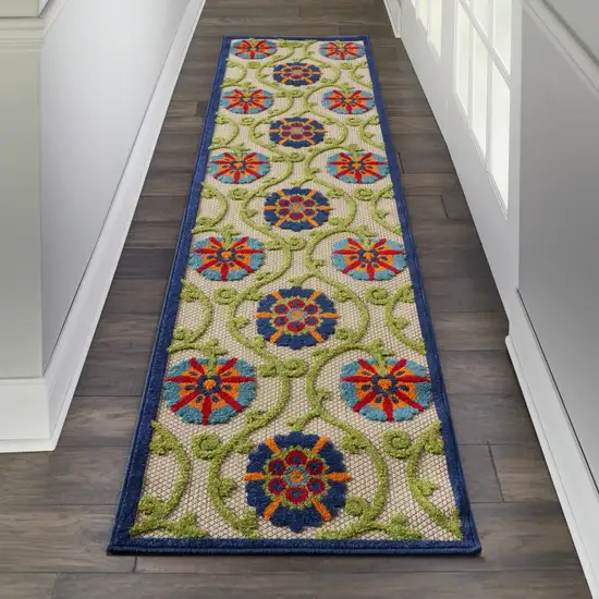 Blue Vines Indoor Outdoor Runner Rug Photo 5