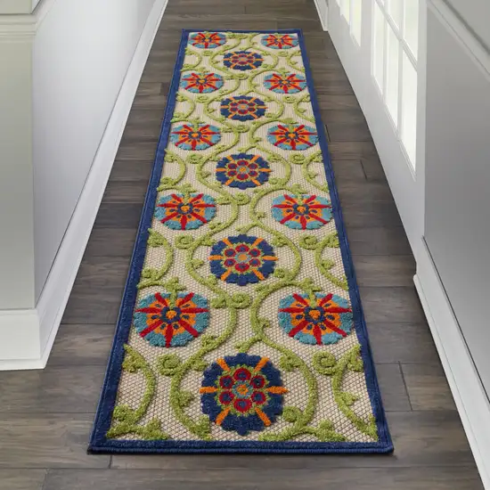 Ivory And Blue Floral Indoor Outdoor Area Rug Photo 2