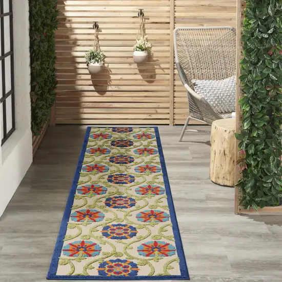 Ivory And Blue Floral Indoor Outdoor Area Rug Photo 3